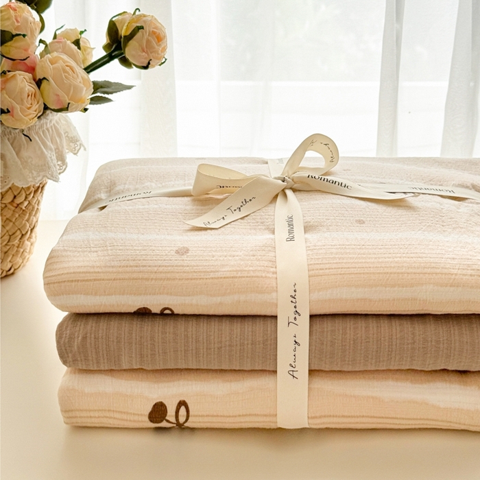 91家纺网 家纺一手货源 找家纺 海岛哥哥 2025新款高克重木棉提花双层纱四件套-风格一 樱桃点点