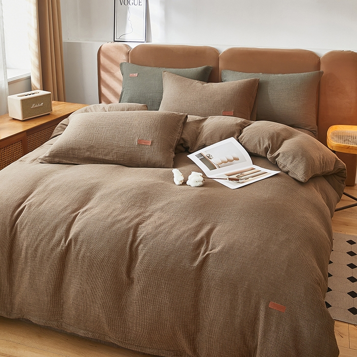 91家纺网 家纺一手货源 找家纺 全美家居 2025新款A类全棉纯棉活性印染双层纱四件套 棕褐香缇