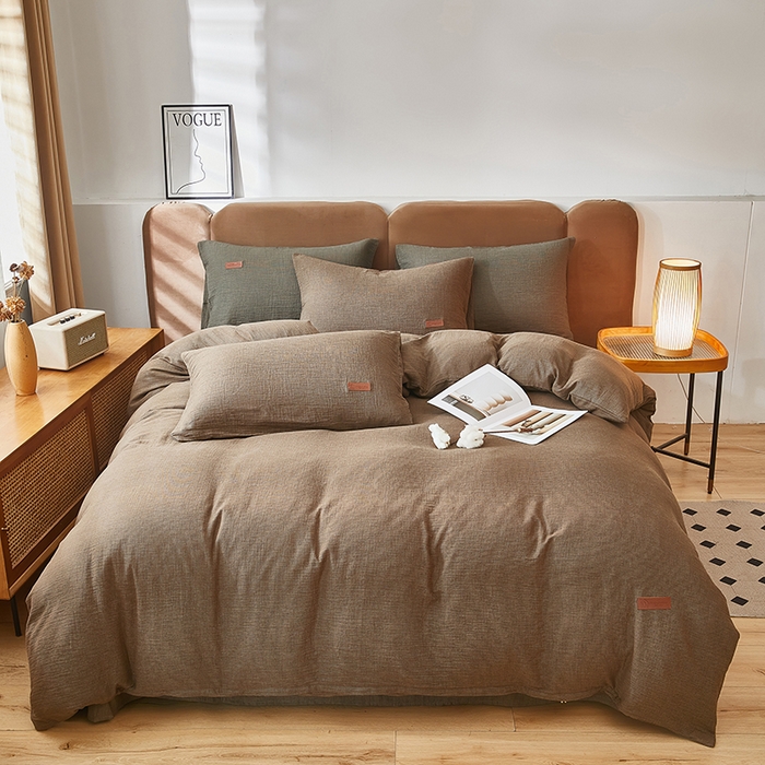 91家纺网 家纺一手货源 找家纺 全美家居 2025新款A类全棉纯棉活性印染双层纱四件套 棕褐香缇