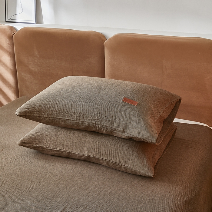 91家纺网 家纺一手货源 找家纺 全美家居 2025新款A类全棉纯棉活性印染双层纱四件套 棕褐香缇