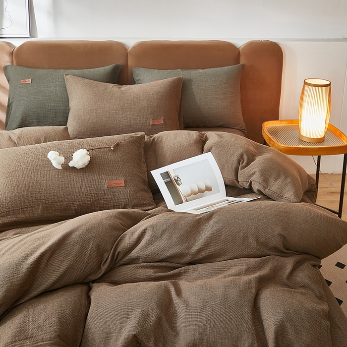 91家纺网 家纺一手货源 找家纺 全美家居 2025新款A类全棉纯棉活性印染双层纱四件套 棕褐香缇