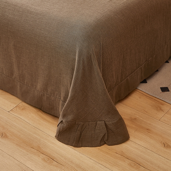 91家纺网 家纺一手货源 找家纺 全美家居 2025新款A类全棉纯棉活性印染双层纱四件套 棕褐香缇