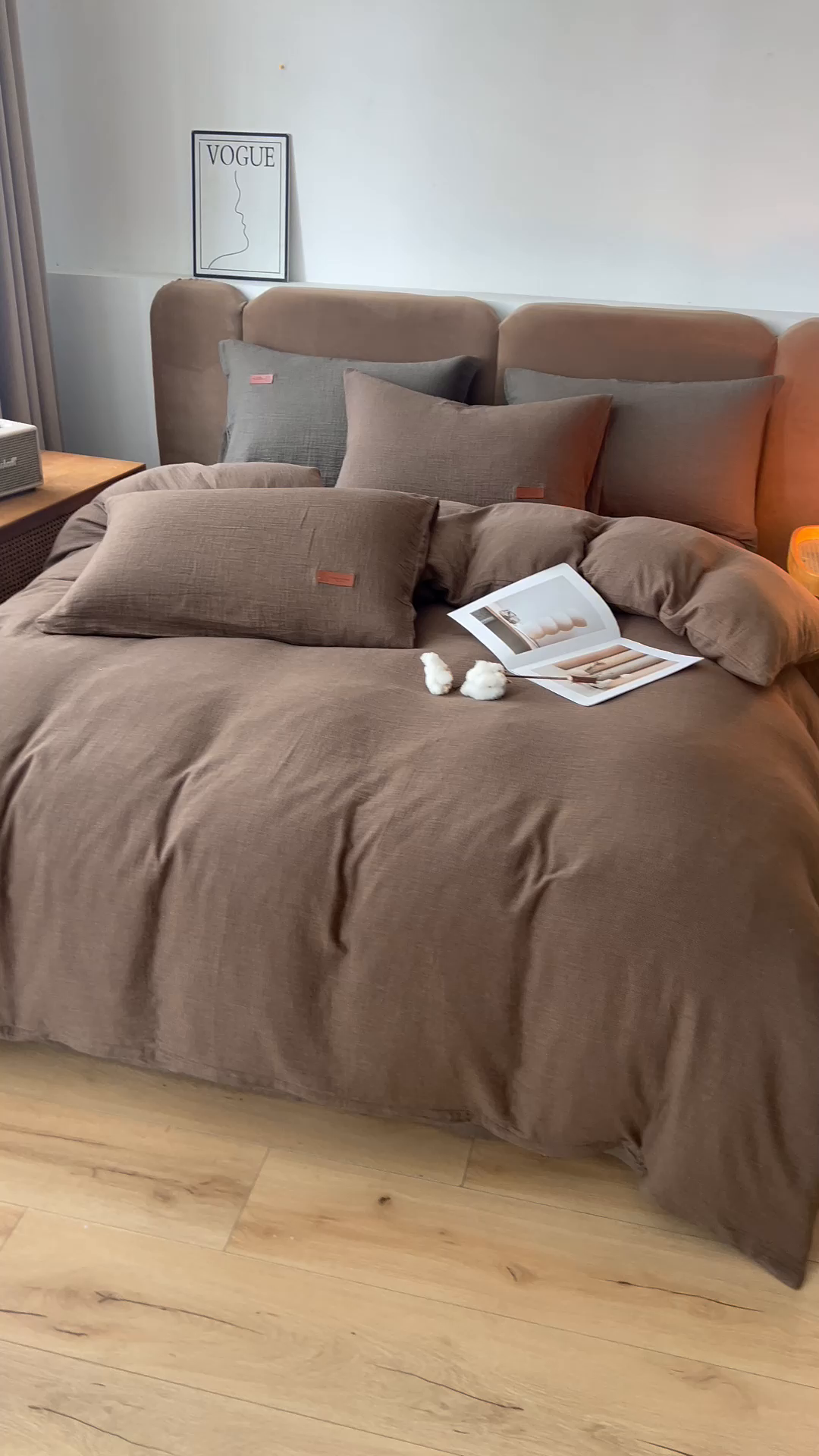 91家纺网 家纺一手货源 找家纺 全美家居 2025新款A类全棉纯棉活性印染双层纱四件套 棕褐香缇