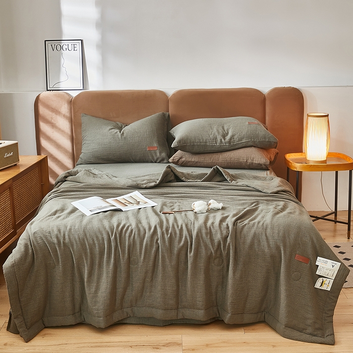 91家纺网 家纺一手货源 找家纺 全美家居 2025新款全棉水洗色织双层纱大豆纤维被夏凉被空调被夏被 榛果梵梦