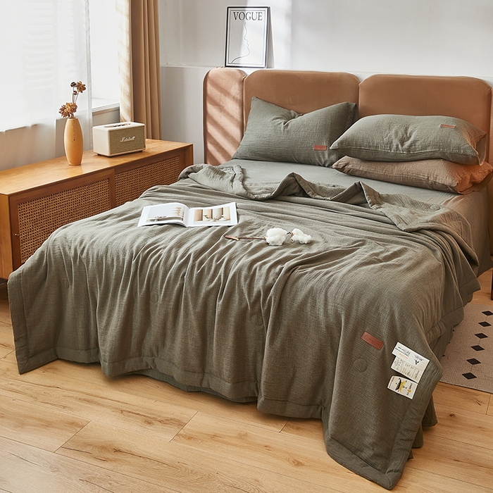 91家纺网 家纺一手货源 找家纺 全美家居 2025新款全棉水洗色织双层纱大豆纤维被夏凉被空调被夏被 榛果梵梦