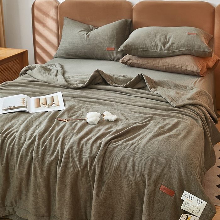 91家纺网 家纺一手货源 找家纺 全美家居 2025新款全棉水洗色织双层纱大豆纤维被夏凉被空调被夏被 榛果梵梦
