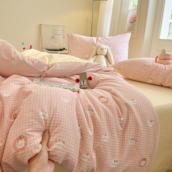 91家纺网 家纺一手货源 找家纺 （总）海岛哥哥 2025新款高克重木棉提花双层纱四件套-风格二