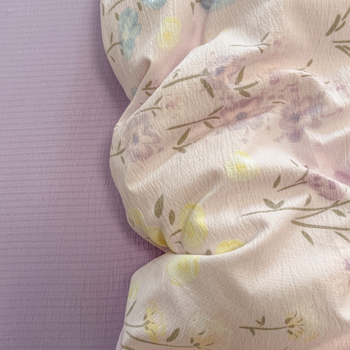 91家纺网 家纺一手货源 找家纺 海岛哥哥 2025新款高克重木棉提花双层纱四件套-风格二 花开半夏紫