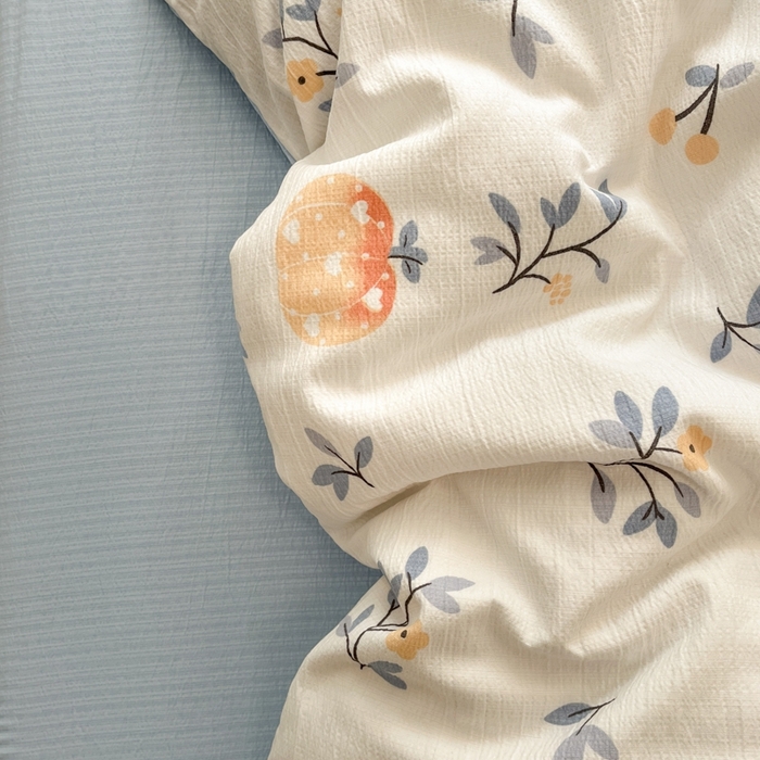 91家纺网 家纺一手货源 找家纺 海岛哥哥 2025新款高克重木棉提花双层纱四件套-风格二 恬趣-蓝