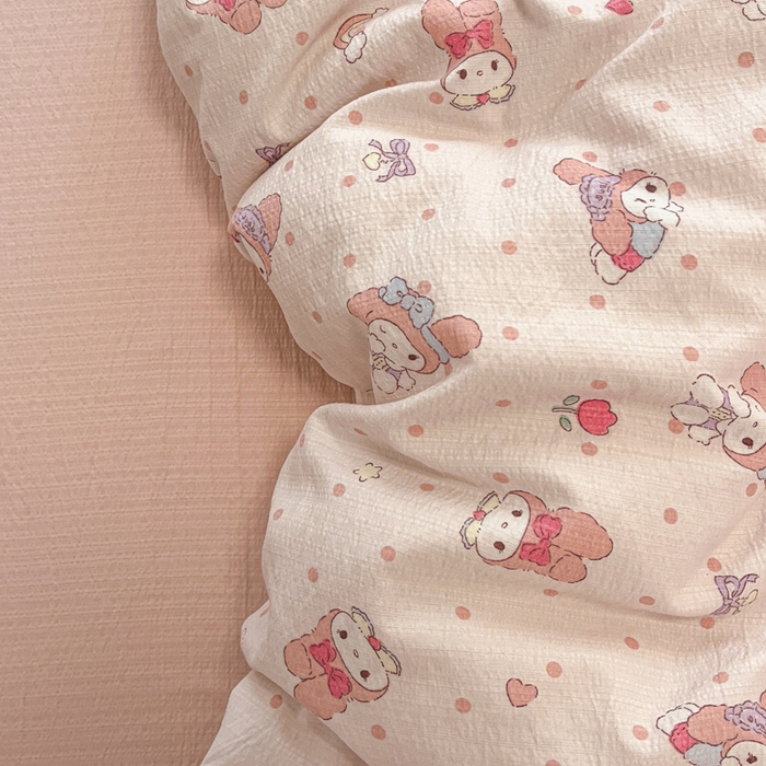 91家纺网 家纺一手货源 找家纺 海岛哥哥 2025新款高克重木棉提花双层纱四件套-风格二 顽皮乐乐