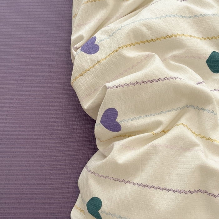 91家纺网 家纺一手货源 找家纺 海岛哥哥 2025新款高克重木棉提花双层纱四件套-风格二 小心心