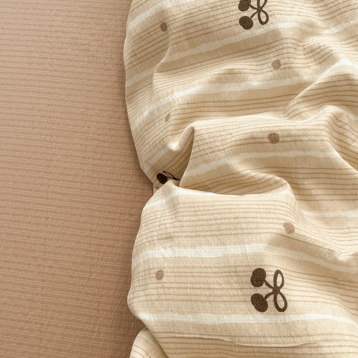 91家纺网 家纺一手货源 找家纺 海岛哥哥 2025新款高克重木棉提花双层纱四件套-风格二 樱桃点点