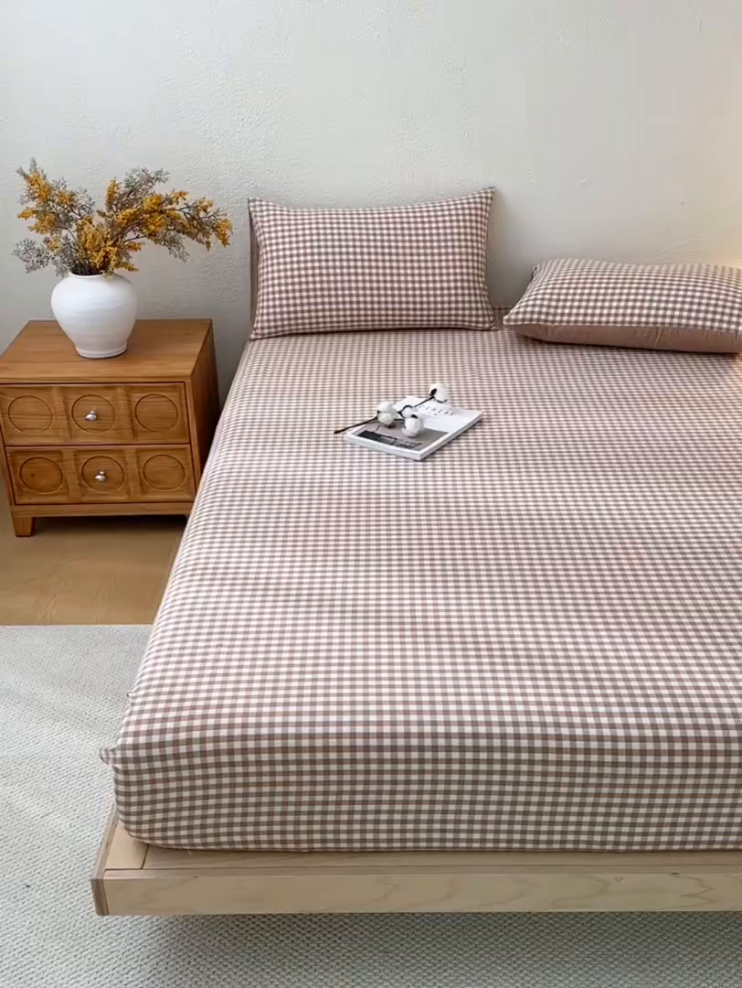 91家纺网 家纺一手货源 找家纺 （总）吉象家纺 2025新款全棉色织水洗棉床笠三件套