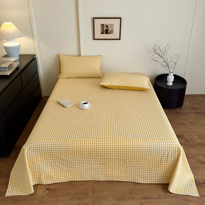 91家纺网 家纺一手货源 找家纺 （总）吉象家纺 2025新款全棉色织水洗棉床单三件套