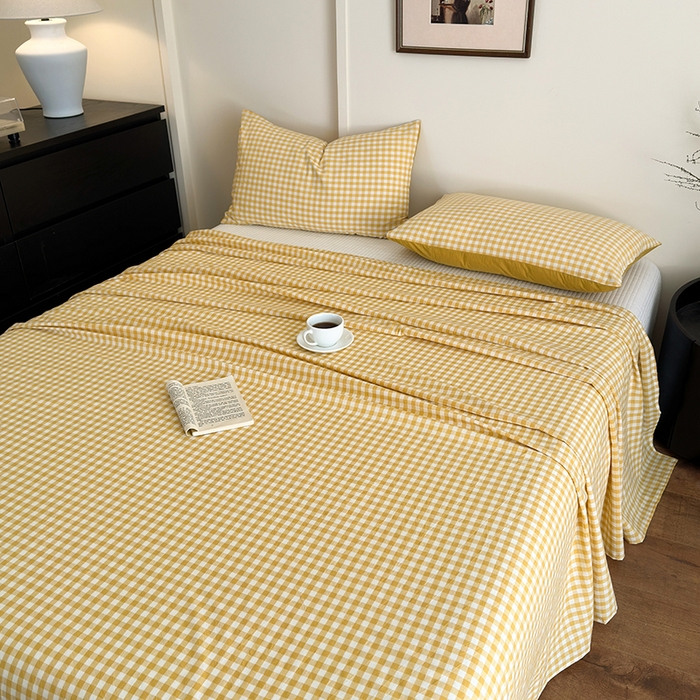 91家纺网 家纺一手货源 找家纺 （总）吉象家纺 2025新款全棉色织水洗棉床单三件套