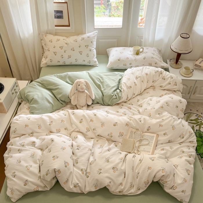 91家纺网 家纺一手货源 找家纺 海岛哥哥 2025新款高克重木棉提花双层纱四件套-风格二 果实