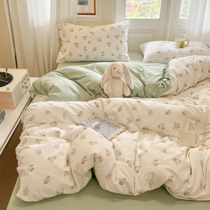 91家纺网 家纺一手货源 找家纺 海岛哥哥 2025新款高克重木棉提花双层纱四件套-风格二 果实