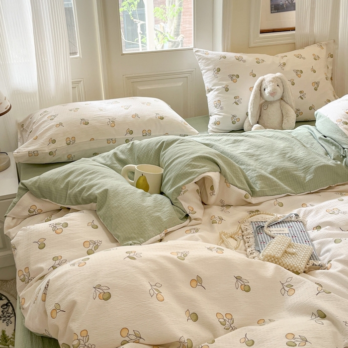 91家纺网 家纺一手货源 找家纺 海岛哥哥 2025新款高克重木棉提花双层纱四件套-风格二 果实