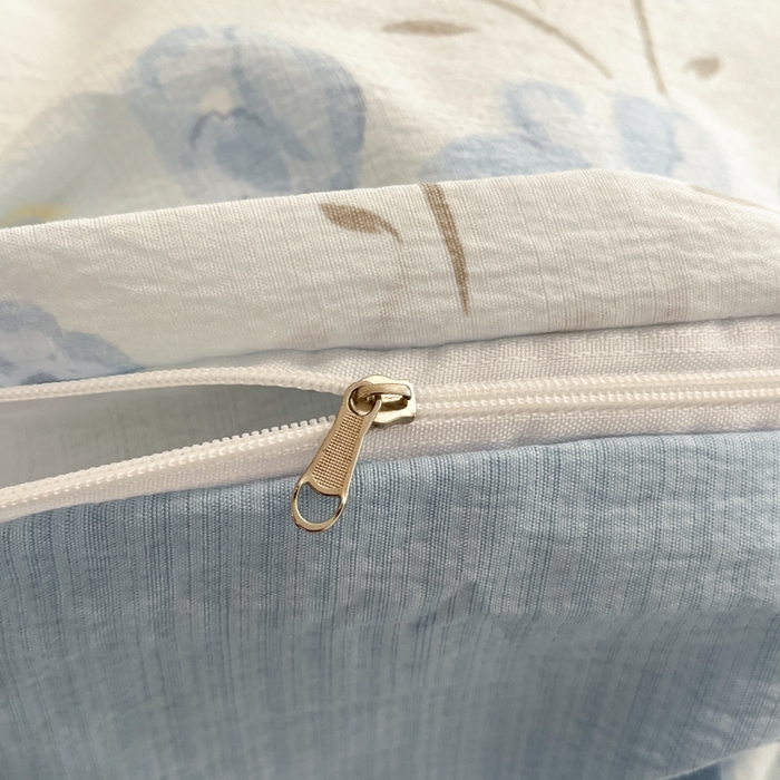 91家纺网 家纺一手货源 找家纺 海岛哥哥 2025新款高克重木棉提花双层纱四件套-风格二 花开半夏-蓝