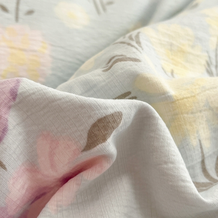 91家纺网 家纺一手货源 找家纺 海岛哥哥 2025新款高克重木棉提花双层纱四件套-风格二 花开半夏-蓝