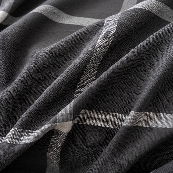 91家纺网 家纺一手货源 找家纺 吉象家纺 2025新款全棉色织水洗棉床笠三件套 暗灰中格