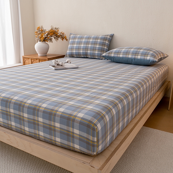 91家纺网 家纺一手货源 找家纺 吉象家纺 2025新款全棉色织水洗棉床笠三件套 初春