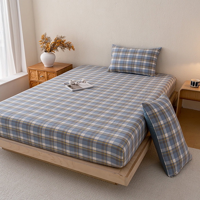 91家纺网 家纺一手货源 找家纺 吉象家纺 2025新款全棉色织水洗棉床笠三件套 初春