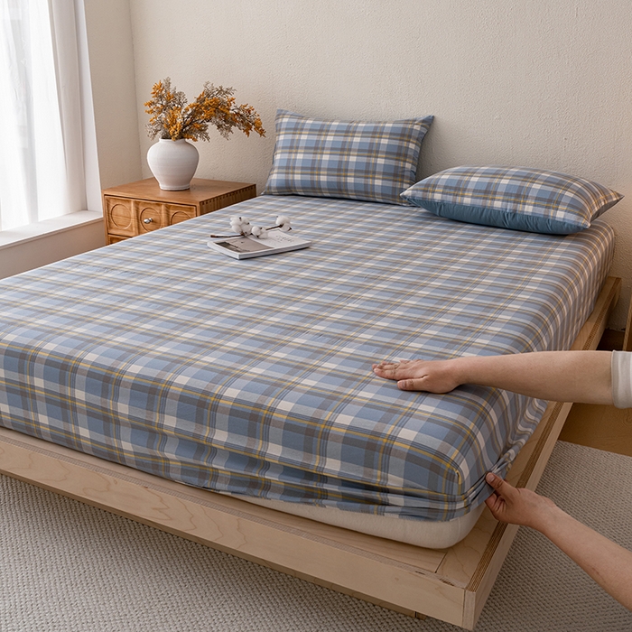 91家纺网 家纺一手货源 找家纺 吉象家纺 2025新款全棉色织水洗棉床笠三件套 初春