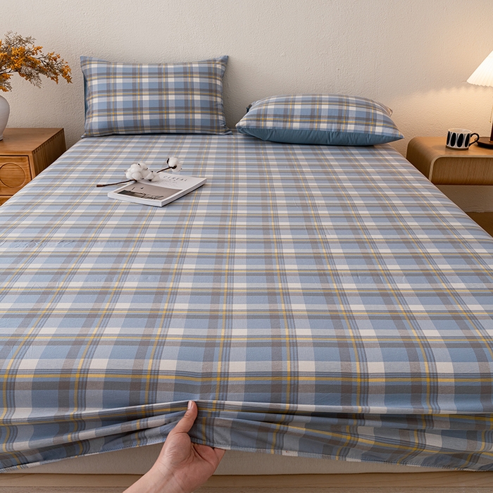 91家纺网 家纺一手货源 找家纺 吉象家纺 2025新款全棉色织水洗棉床笠三件套 初春