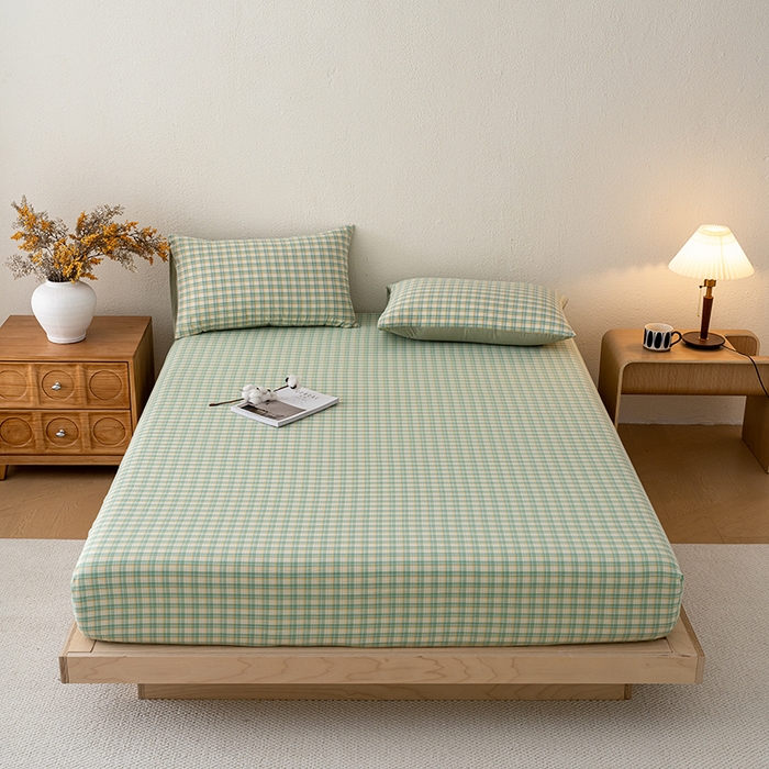 91家纺网 家纺一手货源 找家纺 吉象家纺 2025新款全棉色织水洗棉床笠三件套 春风曲