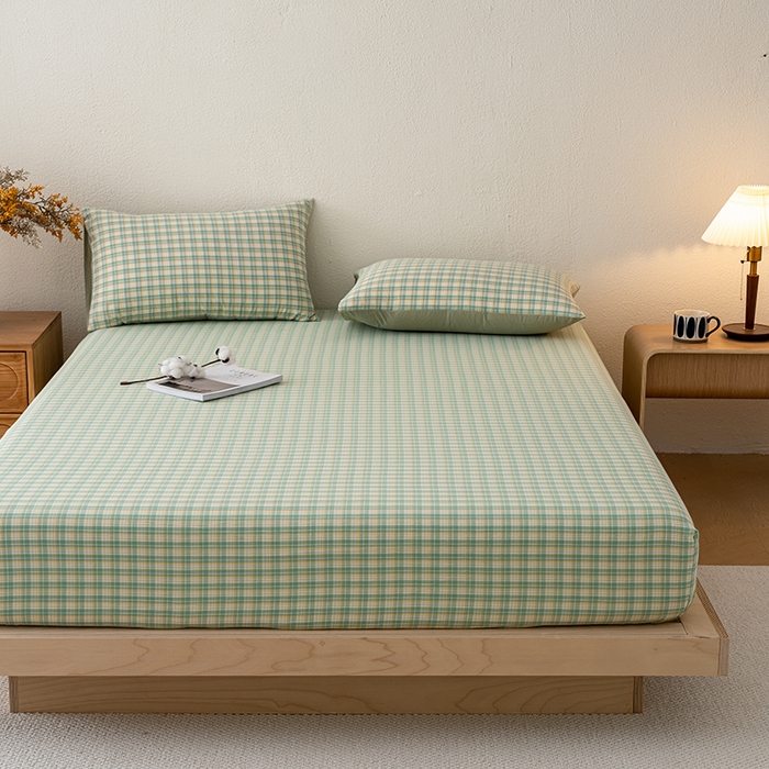 91家纺网 家纺一手货源 找家纺 吉象家纺 2025新款全棉色织水洗棉床笠三件套 春风曲