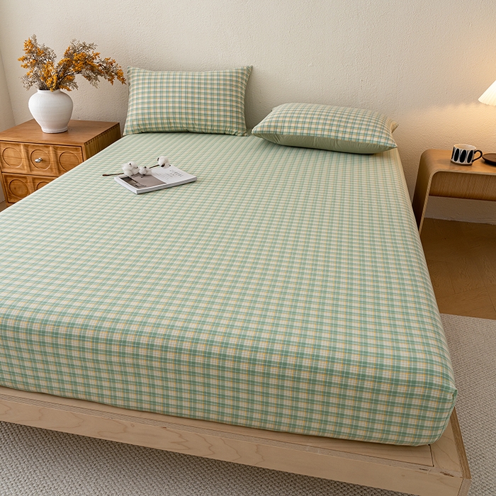 91家纺网 家纺一手货源 找家纺 吉象家纺 2025新款全棉色织水洗棉床笠三件套 春风曲