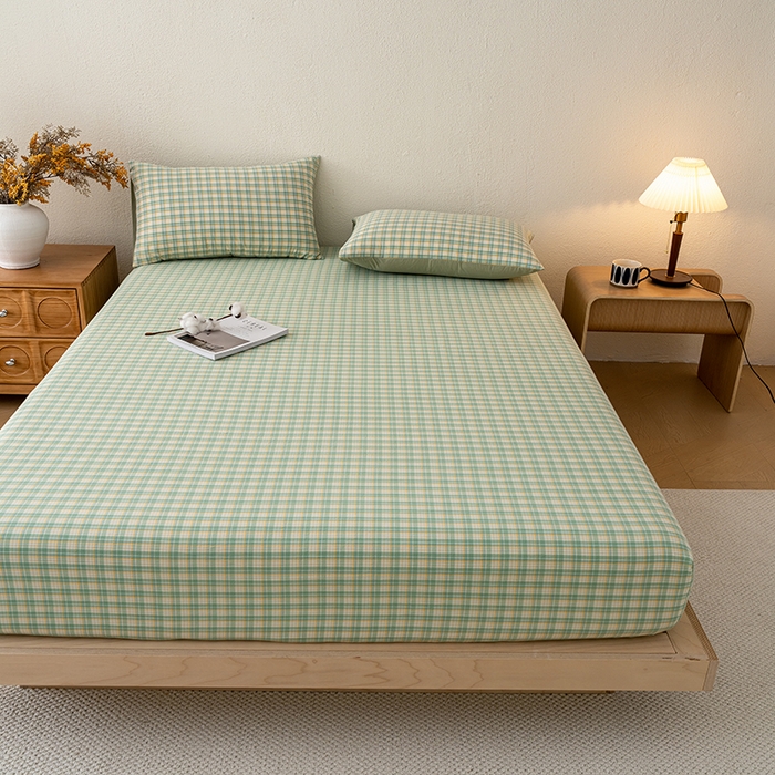 91家纺网 家纺一手货源 找家纺 吉象家纺 2025新款全棉色织水洗棉床笠三件套 春风曲