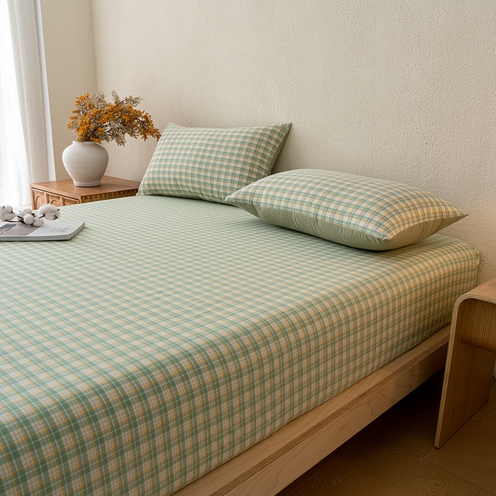 91家纺网 家纺一手货源 找家纺 吉象家纺 2025新款全棉色织水洗棉床笠三件套 春风曲