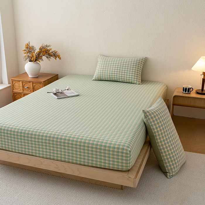 91家纺网 家纺一手货源 找家纺 吉象家纺 2025新款全棉色织水洗棉床笠三件套 春风曲