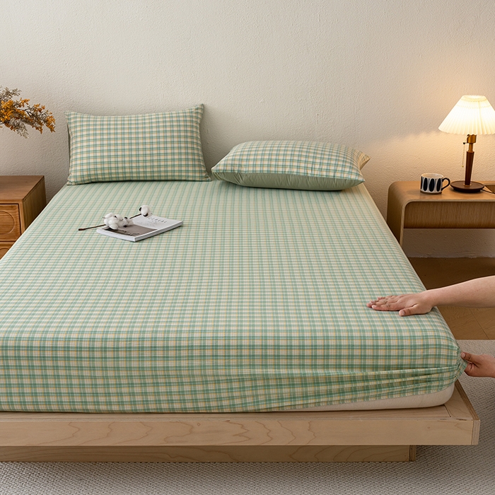 91家纺网 家纺一手货源 找家纺 吉象家纺 2025新款全棉色织水洗棉床笠三件套 春风曲