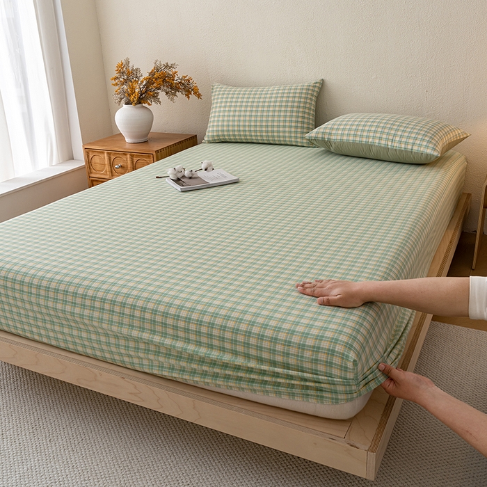 91家纺网 家纺一手货源 找家纺 吉象家纺 2025新款全棉色织水洗棉床笠三件套 春风曲