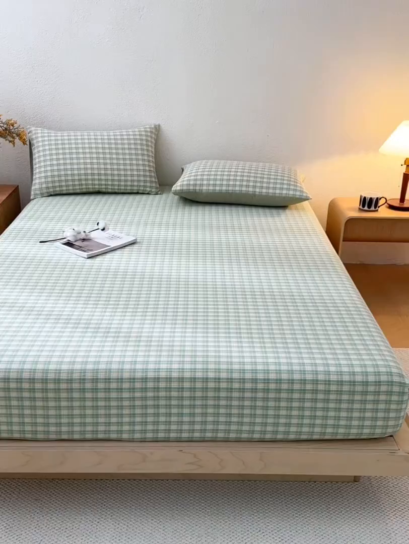 91家纺网 家纺一手货源 找家纺 吉象家纺 2025新款全棉色织水洗棉床笠三件套 春风曲