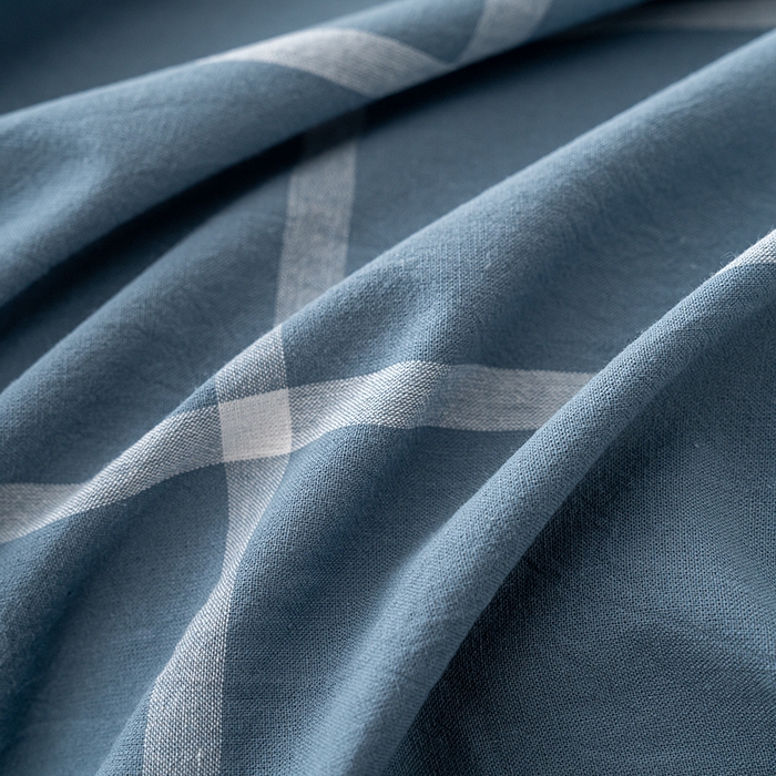 91家纺网 家纺一手货源 找家纺 吉象家纺 2025新款全棉色织水洗棉床笠三件套 大蓝格