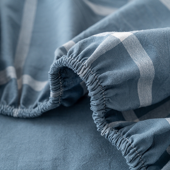 91家纺网 家纺一手货源 找家纺 吉象家纺 2025新款全棉色织水洗棉床笠三件套 大蓝格