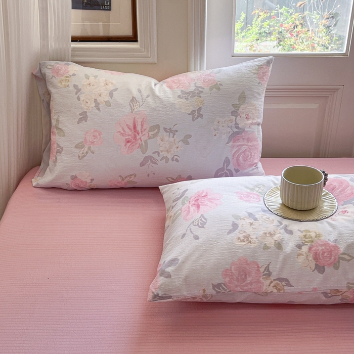 91家纺网 家纺一手货源 找家纺 海岛哥哥 2025新款高克重木棉提花双层纱四件套-风格二 花梦如烟