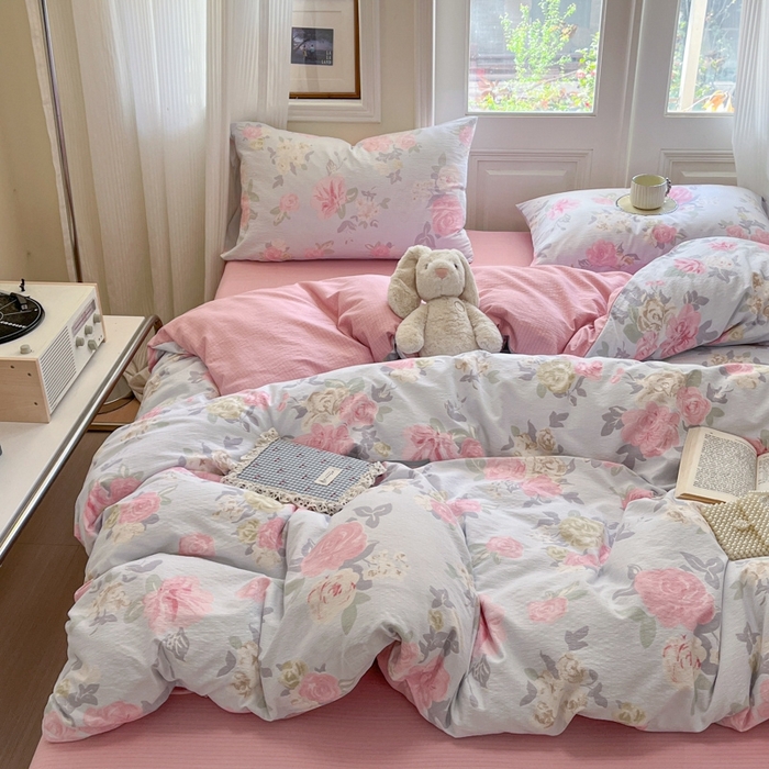 91家纺网 家纺一手货源 找家纺 海岛哥哥 2025新款高克重木棉提花双层纱四件套-风格二 花梦如烟