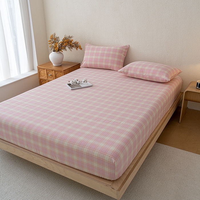 91家纺网 家纺一手货源 找家纺 吉象家纺 2025新款全棉色织水洗棉床笠三件套 凡人歌粉