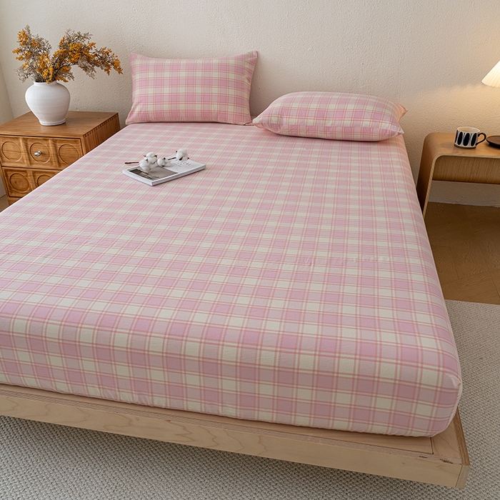 91家纺网 家纺一手货源 找家纺 吉象家纺 2025新款全棉色织水洗棉床笠三件套 凡人歌粉