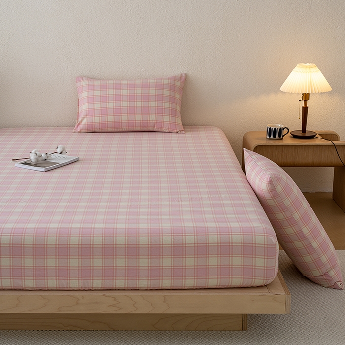 91家纺网 家纺一手货源 找家纺 吉象家纺 2025新款全棉色织水洗棉床笠三件套 凡人歌粉