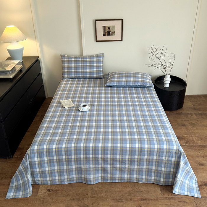 91家纺网 家纺一手货源 找家纺 吉象家纺 2025新款全棉色织水洗棉床单三件套 初春