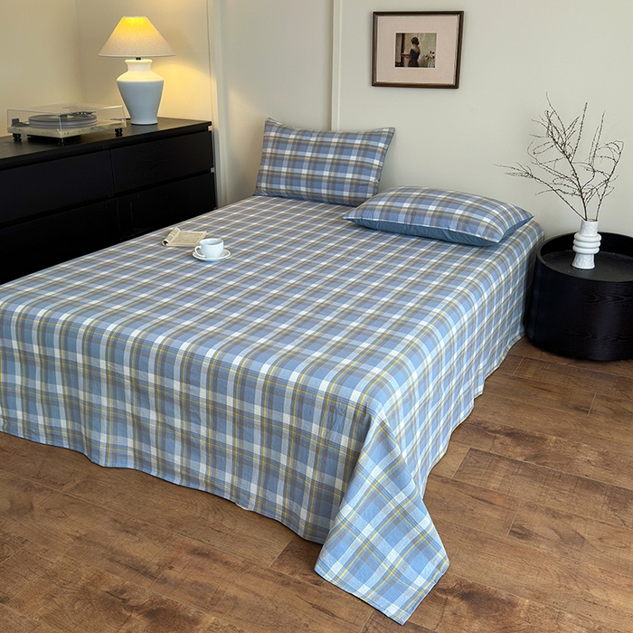 91家纺网 家纺一手货源 找家纺 吉象家纺 2025新款全棉色织水洗棉床单三件套 初春