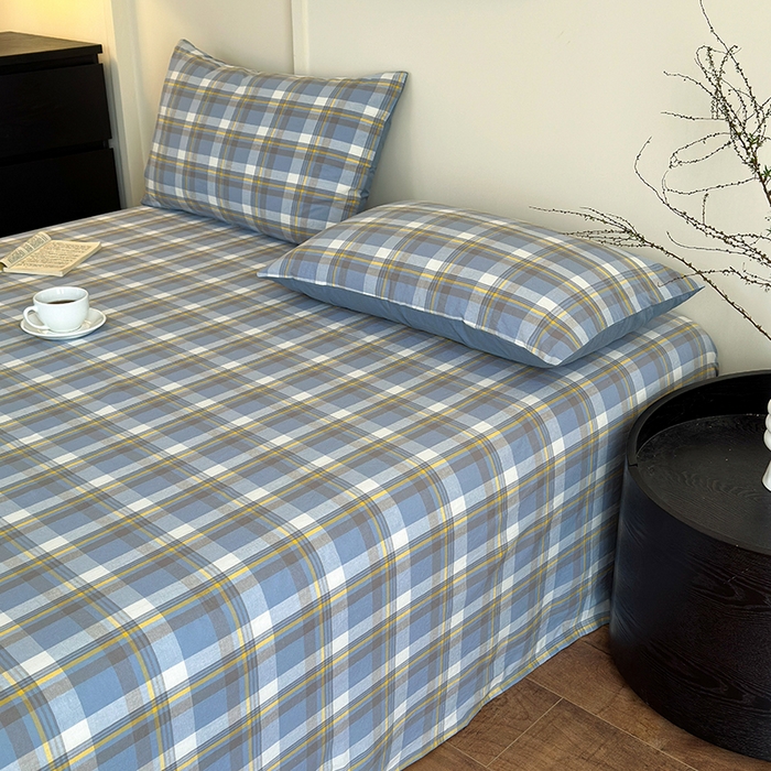 91家纺网 家纺一手货源 找家纺 吉象家纺 2025新款全棉色织水洗棉床单三件套 初春