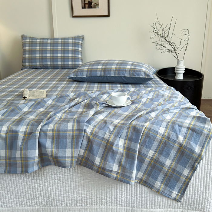 91家纺网 家纺一手货源 找家纺 吉象家纺 2025新款全棉色织水洗棉床单三件套 初春