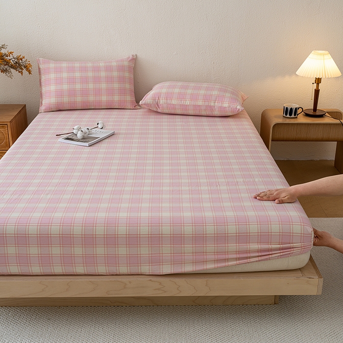 91家纺网 家纺一手货源 找家纺 吉象家纺 2025新款全棉色织水洗棉床笠三件套 凡人歌粉